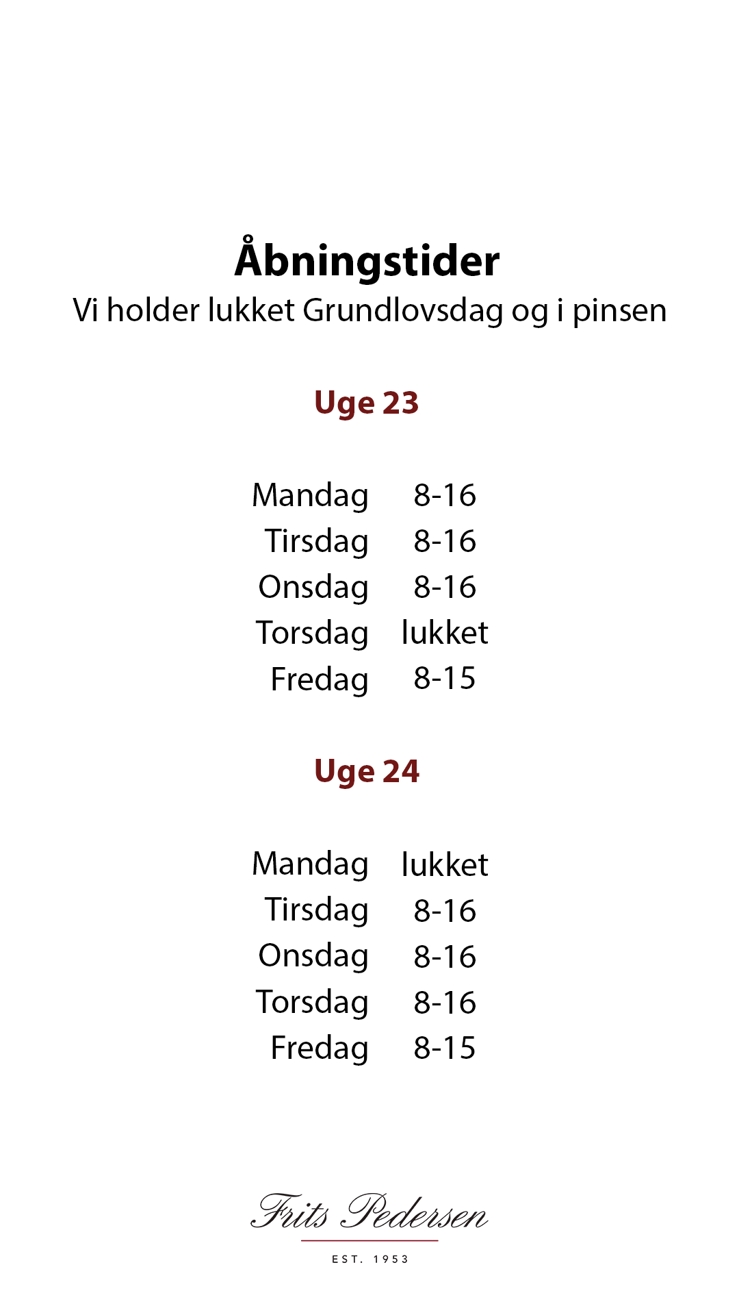 Husk, vi har lukket Grundlovsdag